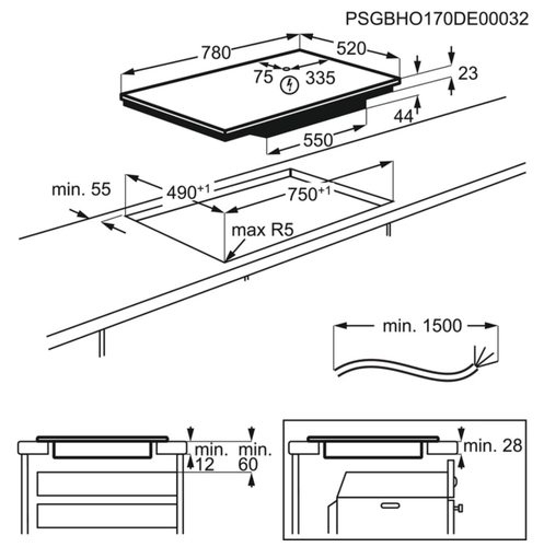 ELECTROLUX EIL83443 PIANO COTTURA 80CM INDUZIONE 4 FUOCHI FUNZIONE BRIDGE TOUCH - Foto 3 di 3