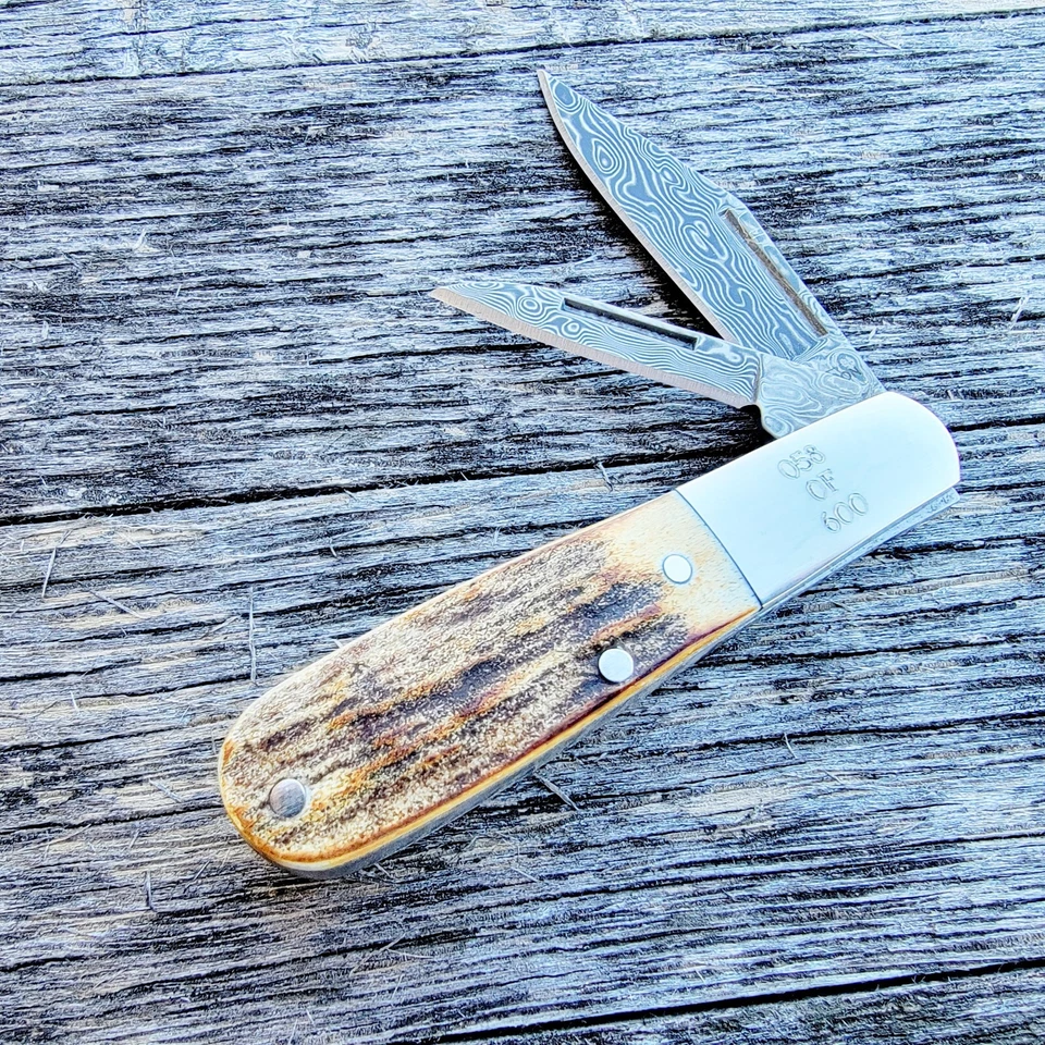 CUBIERTOS BEAR & SON CUCHILLOS EE. UU. CIERVO GENUINO DAMASCO BEBÉ BARLOW CUCHILLO HECHO 600 Foto 4 de 4