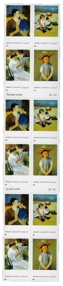 US Stamps Pane of 20, Mary Cassatt Paintings, #3804-3807 MNH - Image 2 of 2