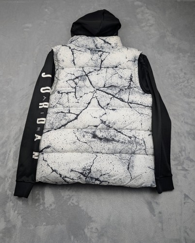 Rare AOP Spell Out Air Jordan Layered-Look Jacket Boys XL Black White Puffer - Picture 3 of 11