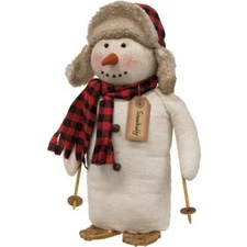 NEW Farmhouse SNOWMAN SNOWBUDDY BOMBER STYLE HAT Christmas Winter 13"Hx8"W PLUSH