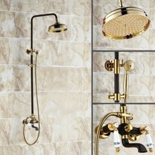 Black Gold Bathroom Rainfall Shower Head Swivel Tub Mixer Faucet Hand Spray Set
