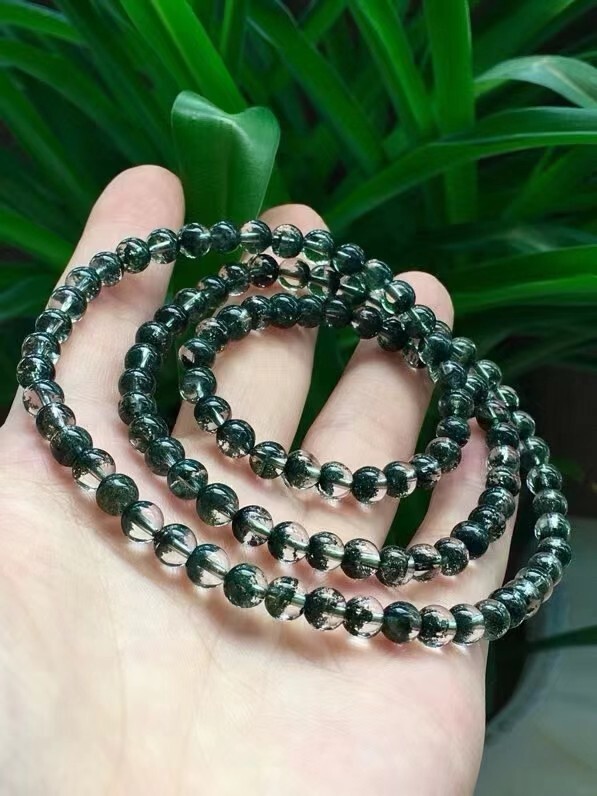 Natural Green Phantom Quartz Crystal Round Beads Laps Bracelet