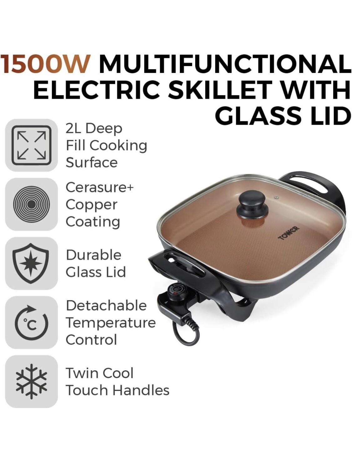 Tower Electric Frying Pan Multifunctional Skillet Ceratone eBay