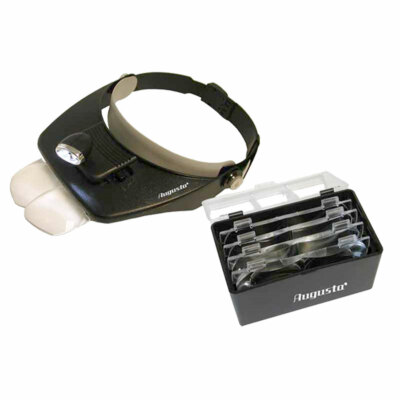 AUGUSTA Kopfbandlupe Leuchtlupe + 2 LED Lampen + 4 wechselbaren Linsen leicht 