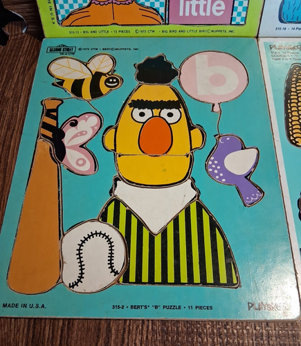 1970s PLAYSKOOL Puzzles Sesame Street Big Bird Bert Cookie &4 Monsters Set Of 4 - Picture 6 of 9