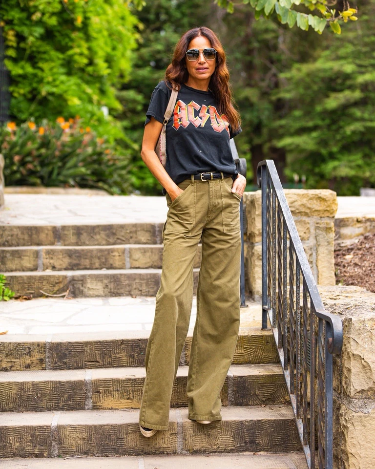 Pantalón cargo para mujer Nili Lotan Quentin pierna ancha bolsillos de gran tamaño 6 verde oliva