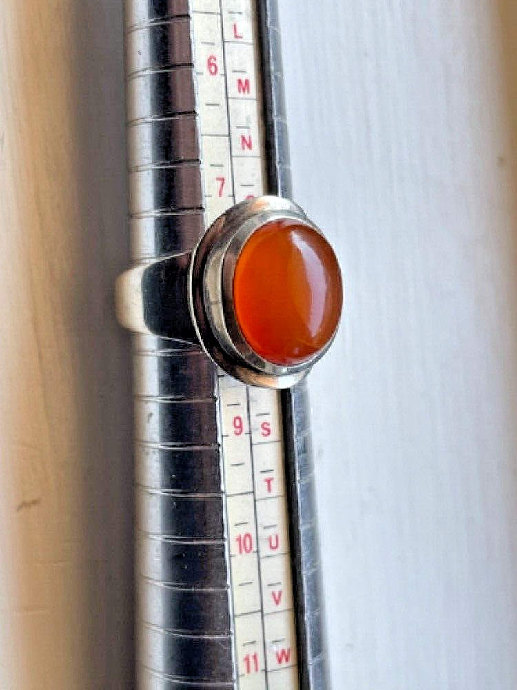 SOLID Cornelian Stone Sterling SILVER Ring - HALL… - image 11