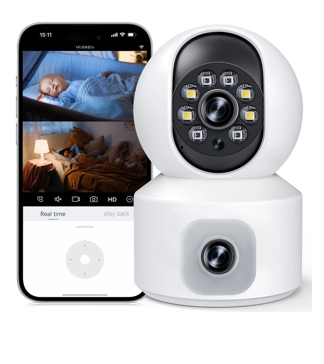 GPED Baby Monitor with Dual Cameras 2K HD Wifi Way Audio, Baby
