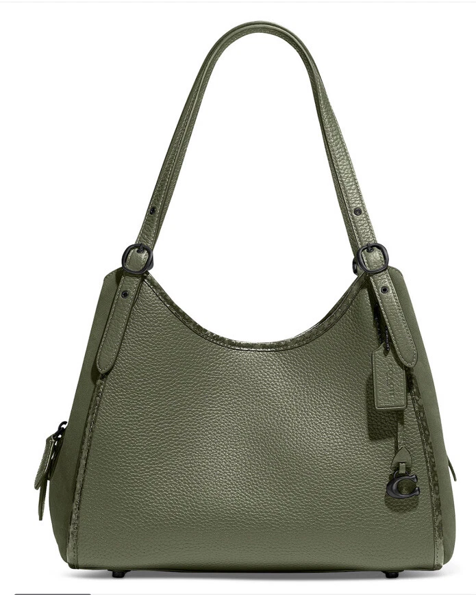 Coach Lori Suede Pebbled Leather Shoulder Bag Army Green C5266 NWT New