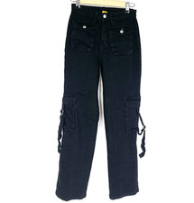 Daisy Womens Jeans Small Cargo Pants High Waist Skater Loose Baggy Black