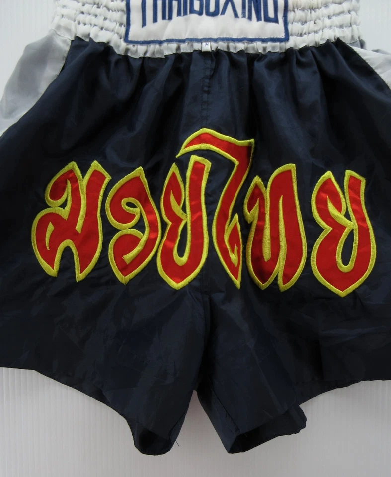 Pantalones Cortos de Boxeo Tailandeses Para Hombres Medianos Azul Kickboxing Artes Marciales Arte Muay Thai * Foto 4 de 4