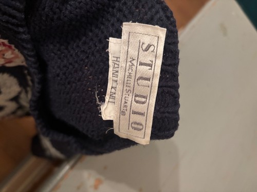 Vintage Studio By Michelle Stuart Floral Tapestry Jumper Navy Hand Knit 90s - Afbeelding 3 van 3