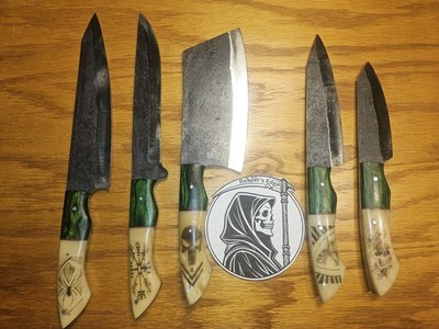 STUNNING HAND FORGED HIGH-CARBON STEEL chef set w/ camel bone handles