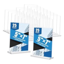 Acrylic Sign Holder 5x7, 25 Pack Clear Double Sided Table 25 Pack Vertical 5x7