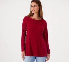 Susan Graver Modern Essentials Regular Liquid Knit Tunic Top Wine S New