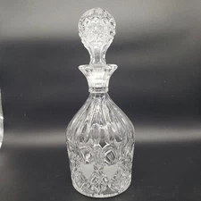 Vintage Crystal Decanter with Stopper Etched Coin Thumb Indents. Bar Barware