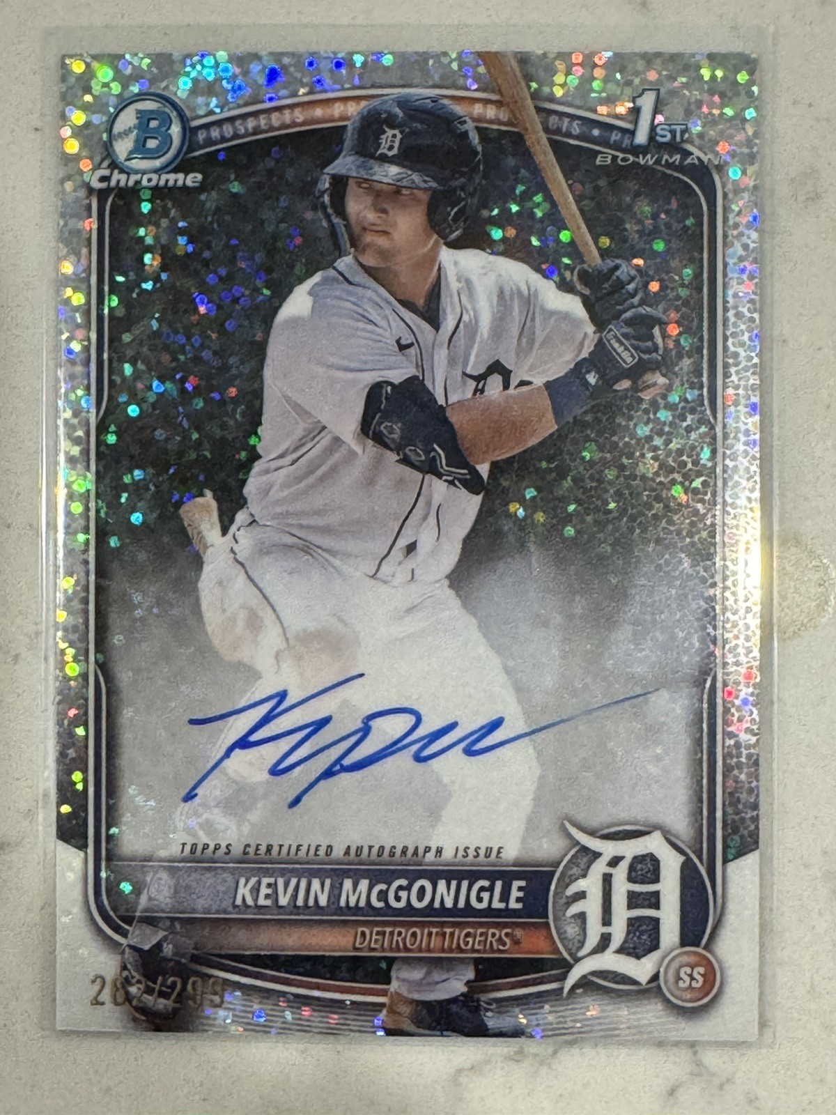 KEVIN MCGONIGLE 2025 BOWMAN CHROME #CPA-KM SPECKLE REFRACTOR AUTO 262/299 TIGERS