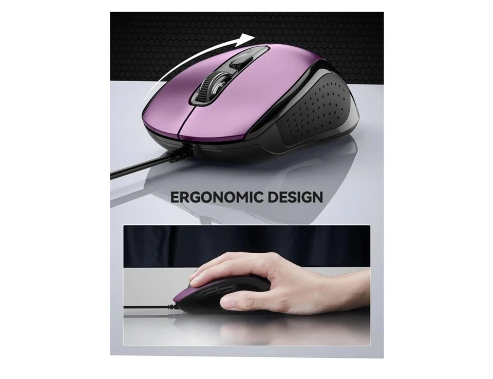 TECKNET Wired Mouse, Wired Optical USB Computer Mouse With 3600 DPI, 6 Buttons - Image 3 of 4