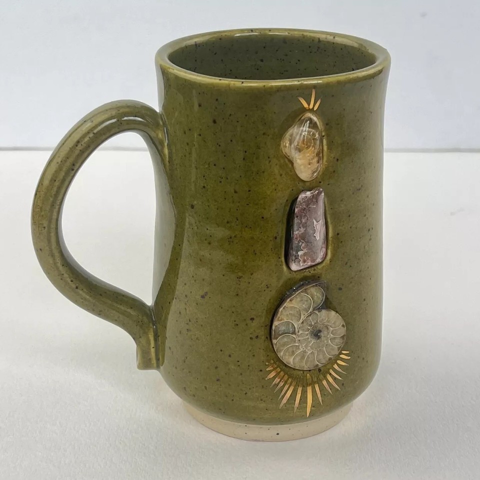 Chloe Treu Studio Pottery Mug Artisan Handmade Amethyst Ammonite Citrine Art Cup