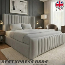 Ottoman Bed Winged Plush Velvet New York Divan Storage Double & King Size Bed UK