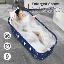 Large Foldable Bathtub 2 People Portable Adults Kid Tubs Hot Ice Bath Blue Stars
