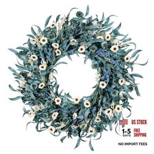 24 Inch for Front Door - Spring Summer Wreath with Blue Daisy Flower Wreaths