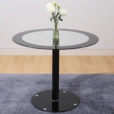 Modern Round Dining Table Tempered Glass Top Black Chrome Base Table 90cm