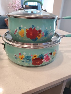 The Pioneer Woman 11 Piece Ceramic Nonstick Cookware Set Green Previously  Owned! 7445025550506|