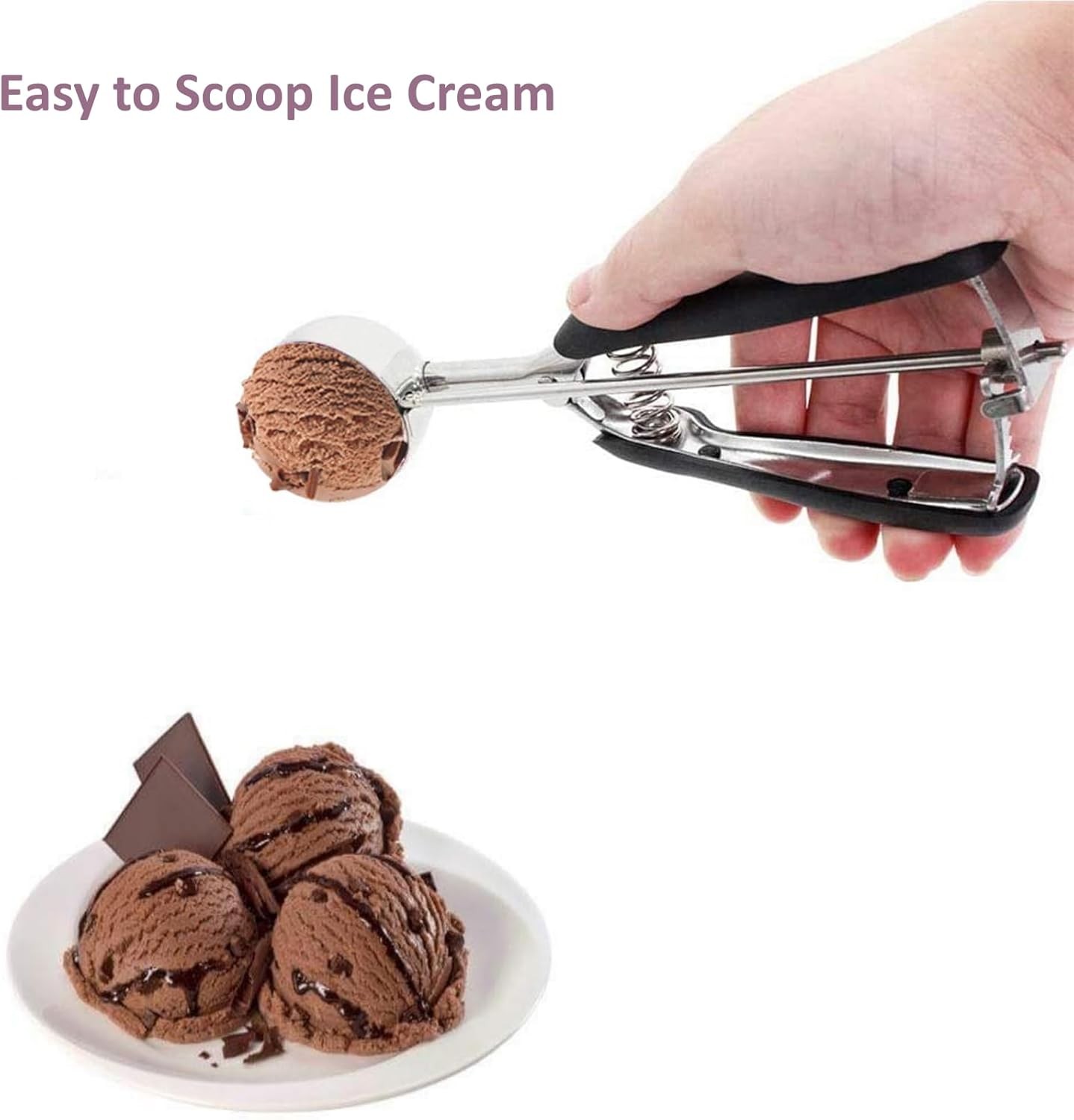 Ice Cream Scoop, 18/8 Stainless Steel Cookie #40/ 2 Tbsp, Black 