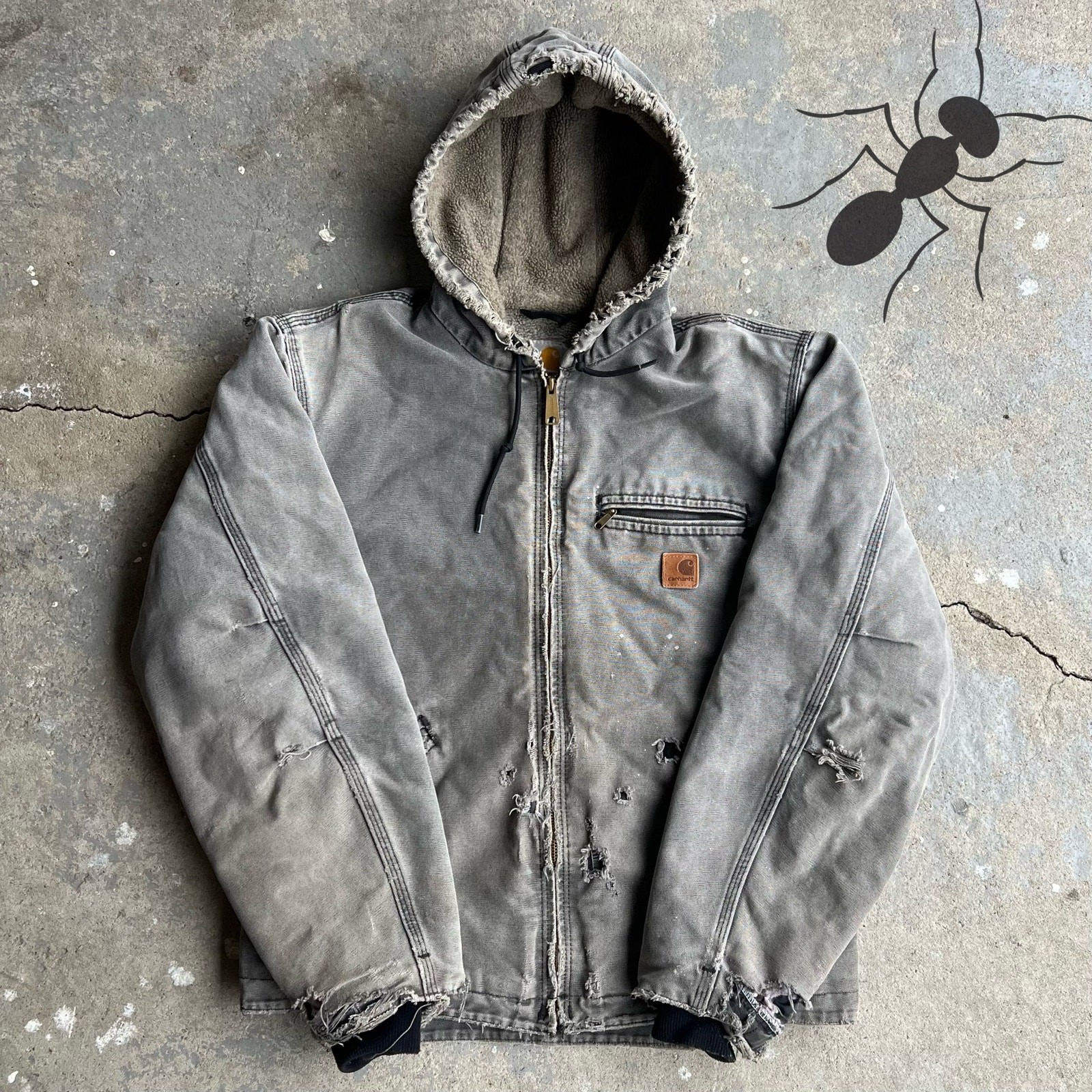 Vintage Y2K Faded J141 Black Carhartt Hooded Work Jacket