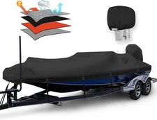 Heavy Duty 1200D PU Waterproof Boat Cover 14-16ft Black