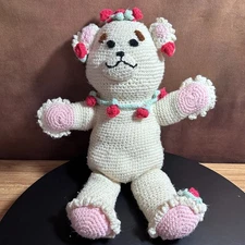Handmade Crocheted Teddy Bear with Roses 17" OOAK Gramma's Bear