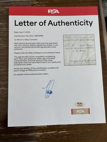 PSA Cert Presidential Land Grant Signed by John Quincy Adams Signed Autographed - Picture 2 of 5