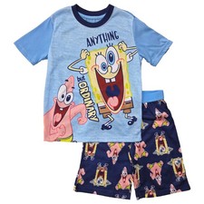 Spongebob Boys Blue Lightweight Pajama Shirt Sleep Shorts Set Small 6-7