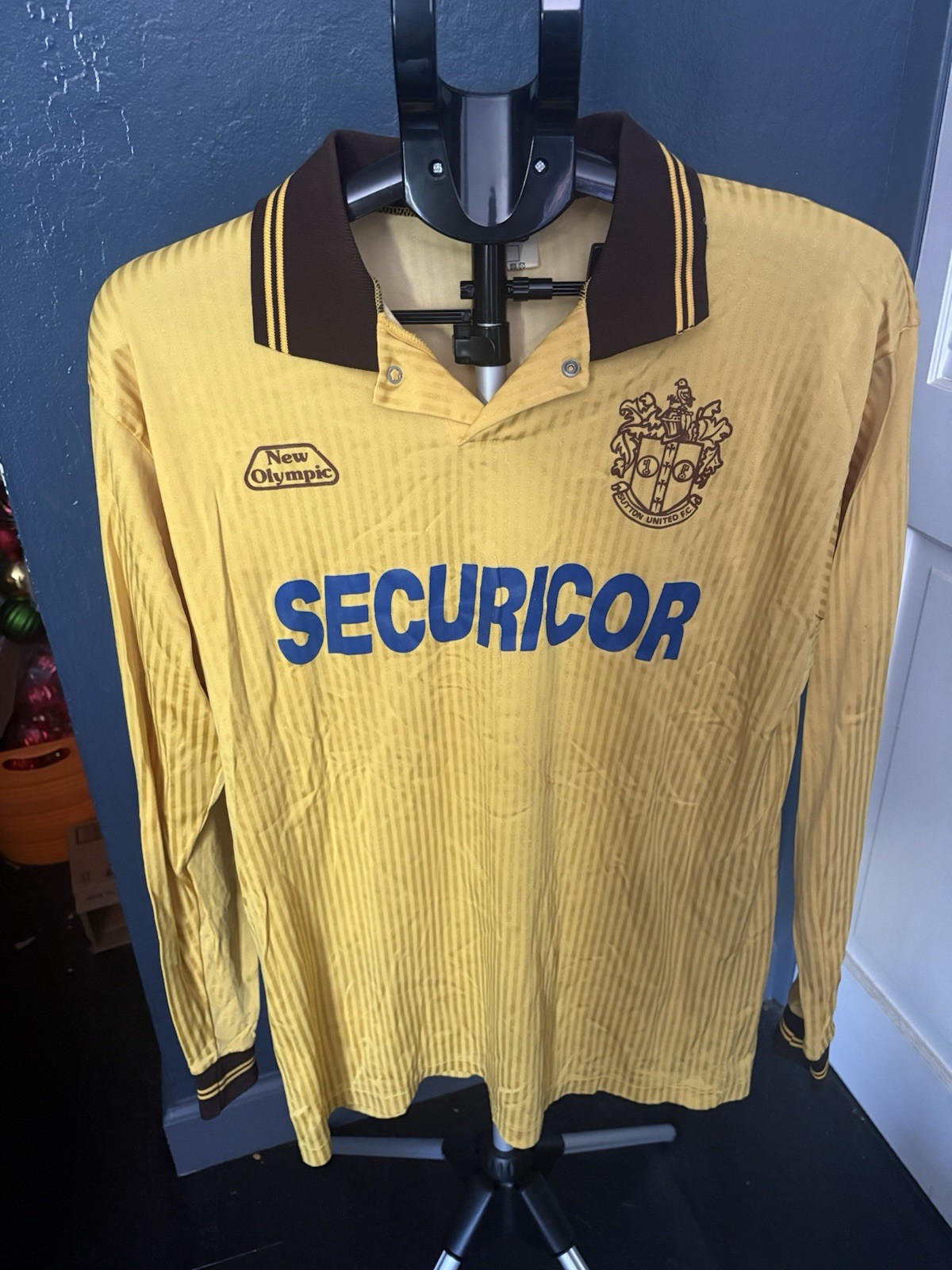 Vintage 1990s Sutton United FC Securicor Football Soccer Jersey LS Shirt Large