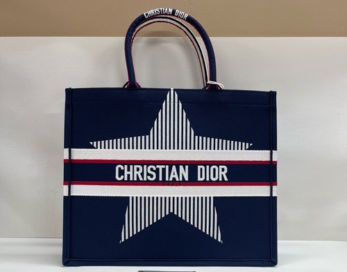 Christian Dior Book Tote Large Tote Bag Embroidered Canvas Navy Blue White Red