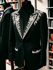 Luxury Black Men Suits Rhinestone Evening Dinner Party Formal Men Tuxedos