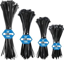 400Pcs Black Zip Ties Assorted Sizes 8–18in, 100Lb Heavy Duty Nylon Cable Ties