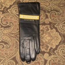Women  s Isotoner Black Leather Gloves, Size 8 NWT