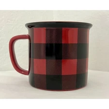 NOW DESIGNS Heritage Collection Stoneware Mug Red BLack Buffalo Check 14 oz