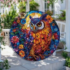 Mystic Owl Suncatcher Stained Glass Effect Hanging Window Garden Decor