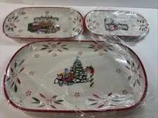Temp-tations By Tara Old World Christmas Scene Serving Tray Plate 3 Pc. Set