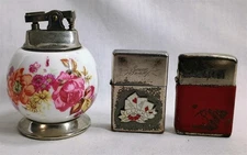 Vintage Cigarette Lighter Lot Champ, Lucky, Floral Table 