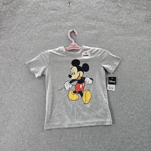 Disney Boys Shirt 5 Gray Graphic Print Logo Spellout Activewear Short Sleeve NWT