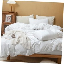 Duvet Cover Set 100 Washed King 104"  90" Bright White No Comforter 