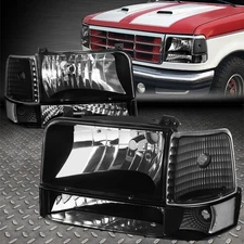 [6Pcs]FOR 92-96 FORD F150 F250 F350 BRONCO BLACK CLEAR HEADLIGHTs BUMPER LAMPS