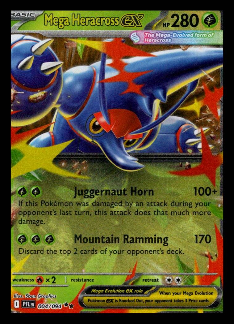 Mega Heracross ex Holo Double Rare ME02: Phantasmal Flames 004/094 LP