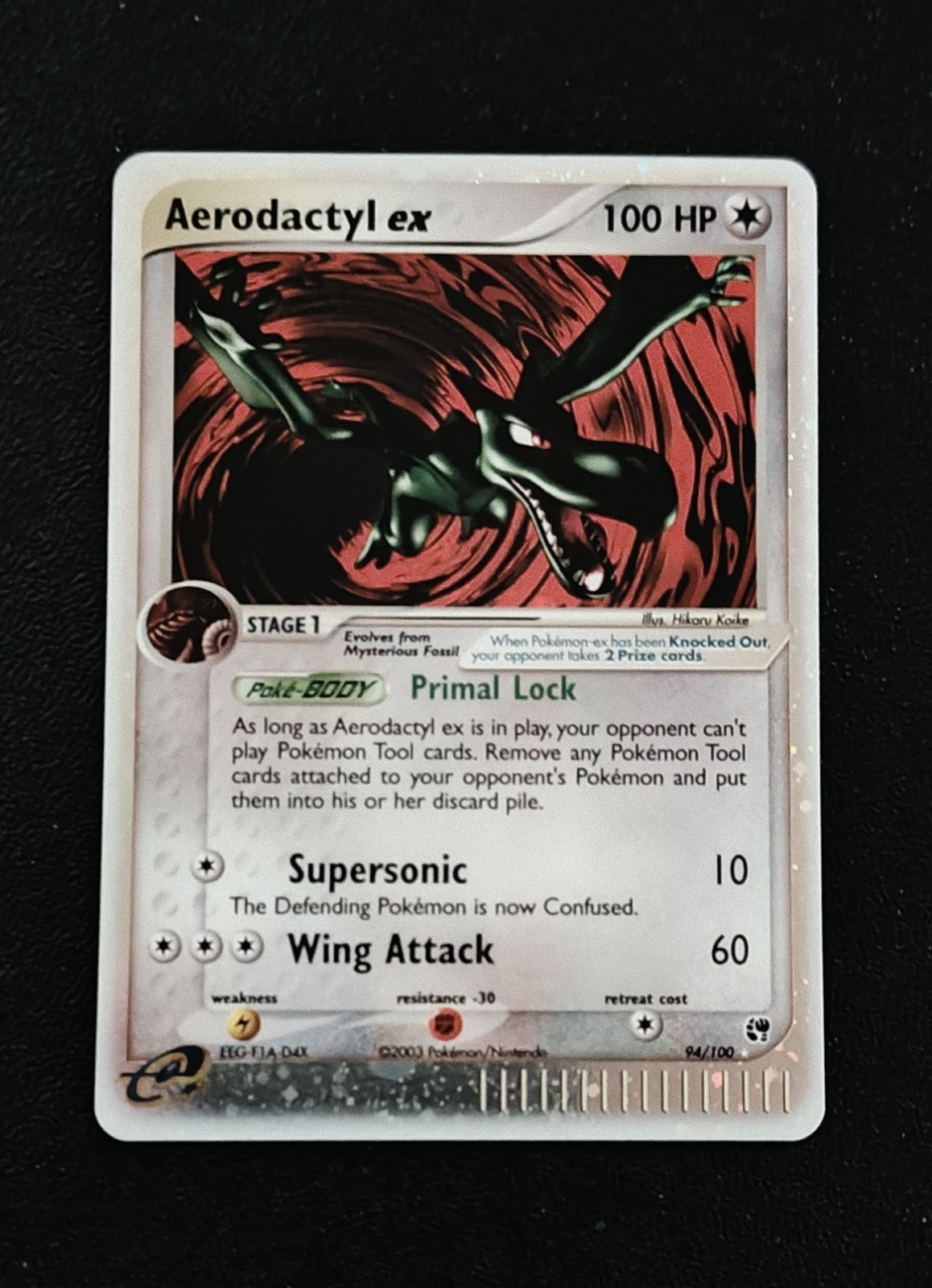 2003 Pokemon Aerodactyl Ex-#94/100-EX Sandstorm-Ultra Rare Holo-M/NM-Grade Ready