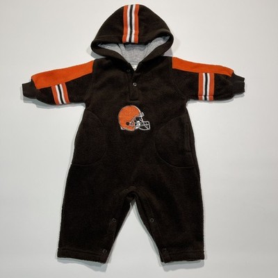 Vintage 90s Adidas Cleveland Browns Fleece Hooded Body Suit Romper Sz 3/6 Months